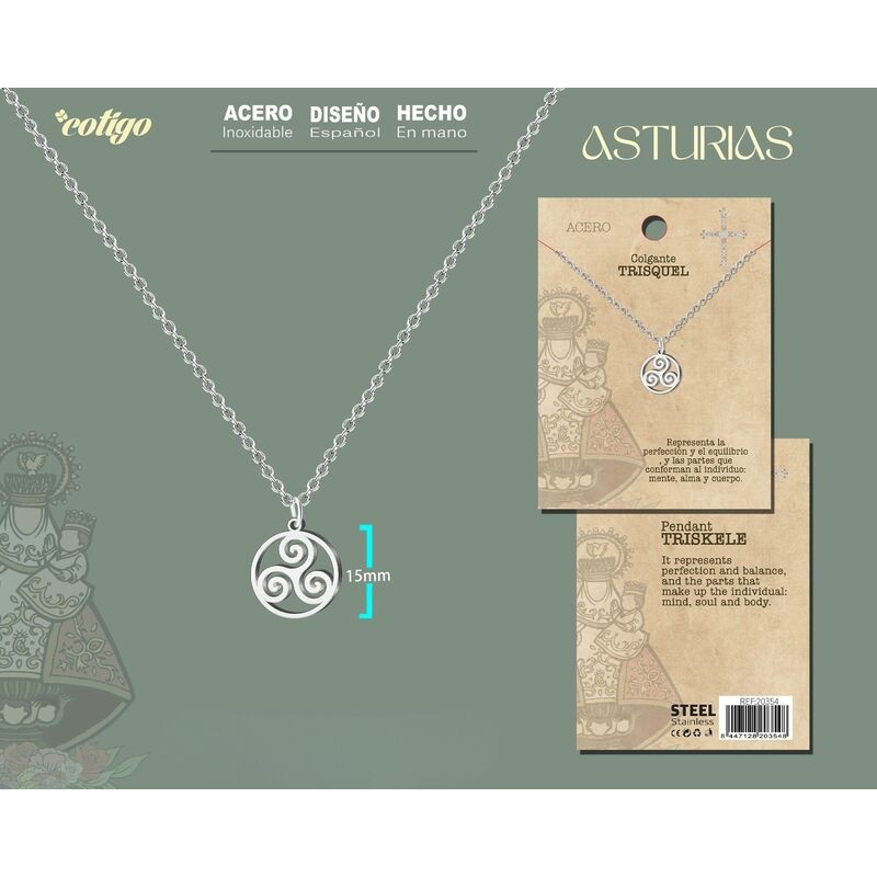 Colgante Trisquel con cadena en Acero Plateado (P2) ·